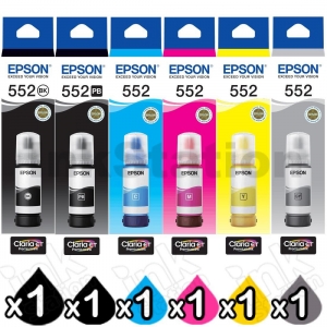 Epson 6 Pack Genuine T552 Claria EcoTank Ink Bottle Combo 1BK 1PBK 1C