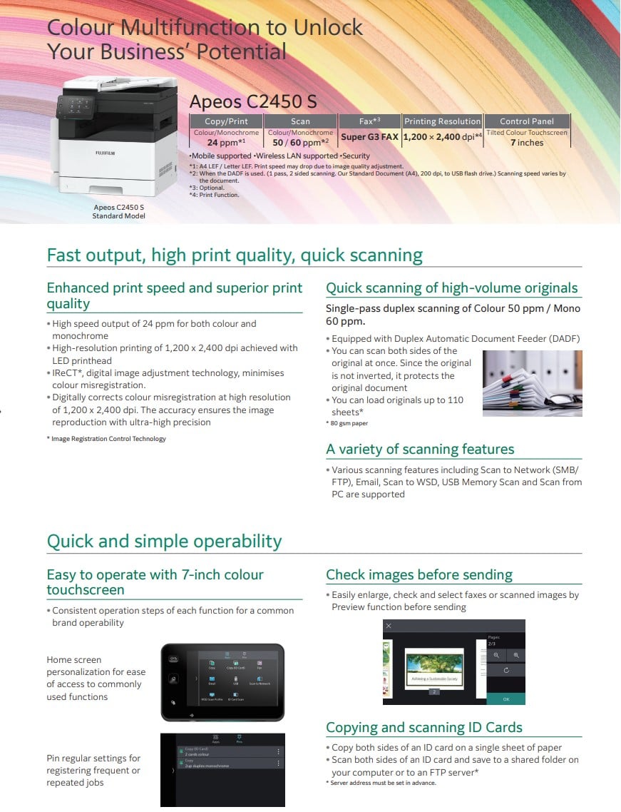 Fujifilm Apeos C S A Colour Multifunction Laser Printer Wireless