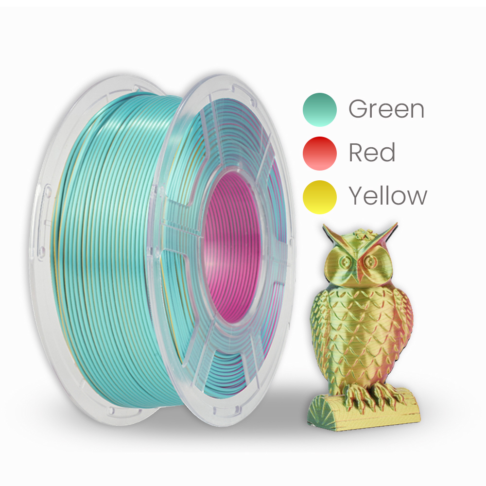 Silk PLA 3D Filament 1 75mm Tricolour Red Yellow Green 1KG Roll