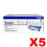 5 x Genuine Brother TN-3340 High Yield Toner - 8,000 pages