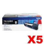 5 x Genuine Brother TN-348BK Black Toner Cartridge - 6,000 pages