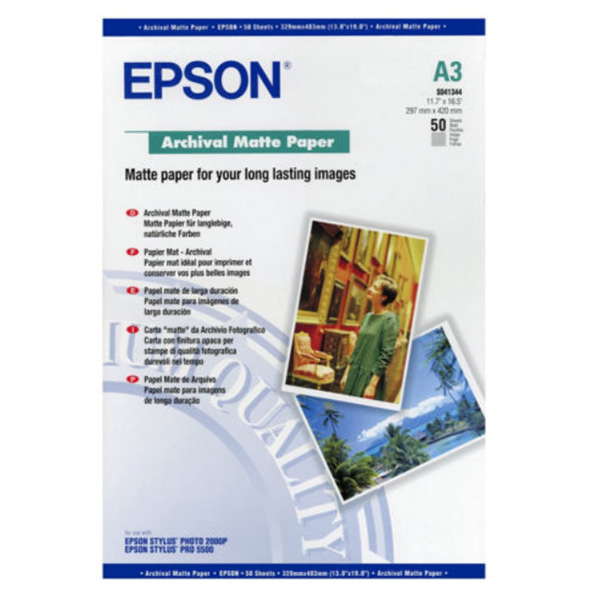Photo Papers Epson S041344 Genuine Archival Matte Paper 189gsm A3 50