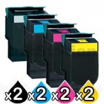 2 sets of 4 Pack Lexmark Compatible C540 / C543 / C544 / C546 / X543 / X544 / X546 Toner Cartridges High Yield - BK 2,500 pages & CMY 2,000 pages