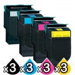 3 sets of 4 Pack Lexmark Compatible C540 / C543 / C544 / C546 / X543 / X544 / X546 Toner Cartridges High Yield - BK 2,500 pages & CMY 2,000 pages