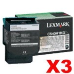 3 x Lexmark (C540H1KG) Genuine C540 / C543 / C544 / C546 / X543 / X544 / X546 Black HY Toner Cartridge - 2,500 pages