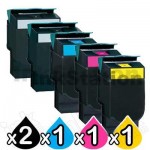 5 Pack Lexmark Compatible C540 / C543 / C544 / C546 / X543 / X544 / X546 Toner Cartridges High Yield - BK 2,500 pages & CMY 2,000 pages