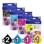 5 Pack Genuine Brother LC-133 Ink Cartridges [2BK+C+M+Y]