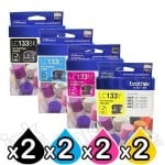8 Pack Genuine Brother LC-133 Ink Cartridges [2BK+2C+2M+2Y]
