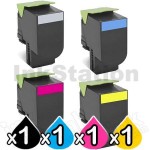 4 Pack Lexmark Compatible CX410 / CX510 Toner Cartridges High Yield - BK 4,000 pages, C/M/Y 3,000 pages