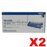 2 x Brother TN-2350 Genuine Toner Cartridge - 2,600 pages