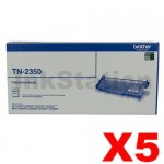 5 x Brother TN-2350 Genuine Toner Cartridge - 2,600 pages