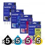 20 Pack Genuine Brother LC-57 Ink Combo [5BK+5C+5M+5Y]