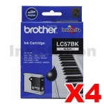 4 x Genuine Brother LC-57BK Black Ink Cartridge - 500 pages each