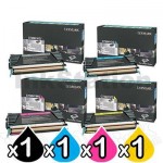 4 Pack Lexmark Genuine C736 / X736 / X738 High Yield Toner Combo - Black 12,000 pages & CMY 10,000 pages