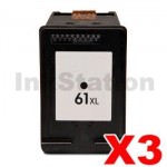 3 x HP 61XL Compatible Black High Yield Inkjet Cartridge CH563WA - 480 Pages