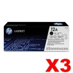 3 x HP Q2612A (12A) Genuine Black Toner Cartridge - 2,000 Pages