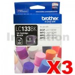 3 x Genuine Brother LC-133BK Black Ink Cartridge - 600 Pages each