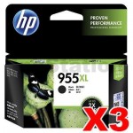 3 x HP 955XL Genuine Black High Yield Inkjet Cartridge L0S72AA - 2,000 Pages