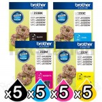 20 Pack Genuine Brother LC-233 Ink Combo [5BK+5C+5M+5Y]