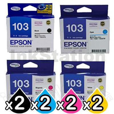 Epson 8-Pack 103 T1031 T1032 T1033 T1034 Genuine High Yield Ink Cartridges [2BK,2C,2M,2Y] - Ink 