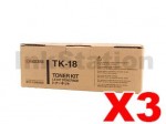 3 x Genuine Kyocera TK-18 Black Toner Cartridge FS-1020D, FS-1020DN, FS-1118MFP, KM-1500, KM-1815, KM-1820 - 7,200 pages