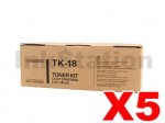 5 x Genuine Kyocera TK-18 Black Toner Cartridge FS-1020D, FS-1020DN, FS-1118MFP, KM-1500, KM-1815, KM-1820 - 7,200 pages