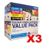 3 x Value Pack - Brother TN-240CL4PK Genuine Toner [3BK,3C,3M,3Y]
