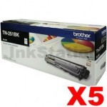 5 x Brother TN-251BK Genuine Black Toner Cartridge - 2,500 pages