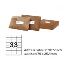 100 Sheets A4 White Self Adhesive Paper Address Mailing Laser Inkjet Sticker Labels 70 x 25.4mm - 33 Labels Per Sheet