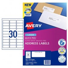 AVERY #959062 Quick Peel White Address Labels with Sure Feed LASER 30UP 64 x 26.7mm - L7158 (3000 Labels/100 Sheets)