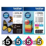 20 Pack Genuine Brother LC-237XL BK + LC-235XL CL 3PK High Yield Ink Combo [5BK,5C,5M,5Y]