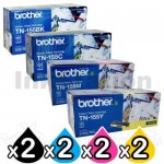 2 Sets of 4 Pack Brother TN-155 Genuine Toner Combo[2BK,2C,2M,2Y]  (TN155 is High Capacity Version of TN150)
