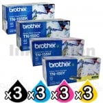3 Sets of 4 Pack Brother TN-155 Genuine Toner Combo[3BK,3C,3M,3Y]  (TN155 is High Capacity Version of TN150)