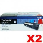 2 x Genuine Brother TN-340BK Black Toner Cartridge - 2,500 pages