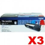 3 x Genuine Brother TN-340BK Black Toner Cartridge - 2,500 pages