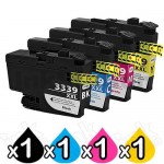 4 Pack Brother LC-3339XL Compatible High Yield Ink Cartridge Combo [1BK, 1C, 1M, 1Y]