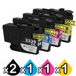 5 Pack Brother LC-3339XL Compatible High Yield Ink Cartridge Combo [2BK, 1C, 1M, 1Y]