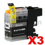3 x Compatible Brother LC-133BK Black Ink Cartridge - 600 Pages