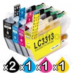 5 Pack Brother LC-3313 Compatible Ink Cartridges Combo (High Yield of Brother LC-3311) [2BK, 1C, 1M, 1Y]