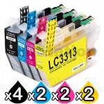 10 Pack Brother LC-3313 Compatible Ink Cartridges Combo (High Yield of Brother LC-3311) [4BK, 2C, 2M, 2Y]