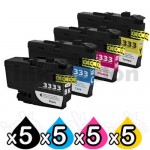 20 Pack Brother LC-3333 Compatible High Yield Ink Cartridge Combo [5BK, 5C, 5M, 5Y]