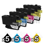 20 Pack Brother LC-3337 Compatible High Yield Ink Cartridge Combo [5BK, 5C, 5M, 5Y]