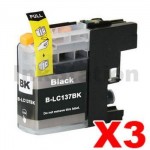 3 x Compatible Brother LC-137XLBK Black Ink Cartridge - 1,200 Pages