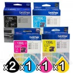 5 Pack Genuine Brother LC-139XL/LC-135XL High Yield Ink Combo [2BK+1C+1M+1Y]