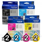 8 Pack Genuine Brother LC-139XL/LC-135XL High Yield Ink Combo [2BK+2C+2M+2Y]