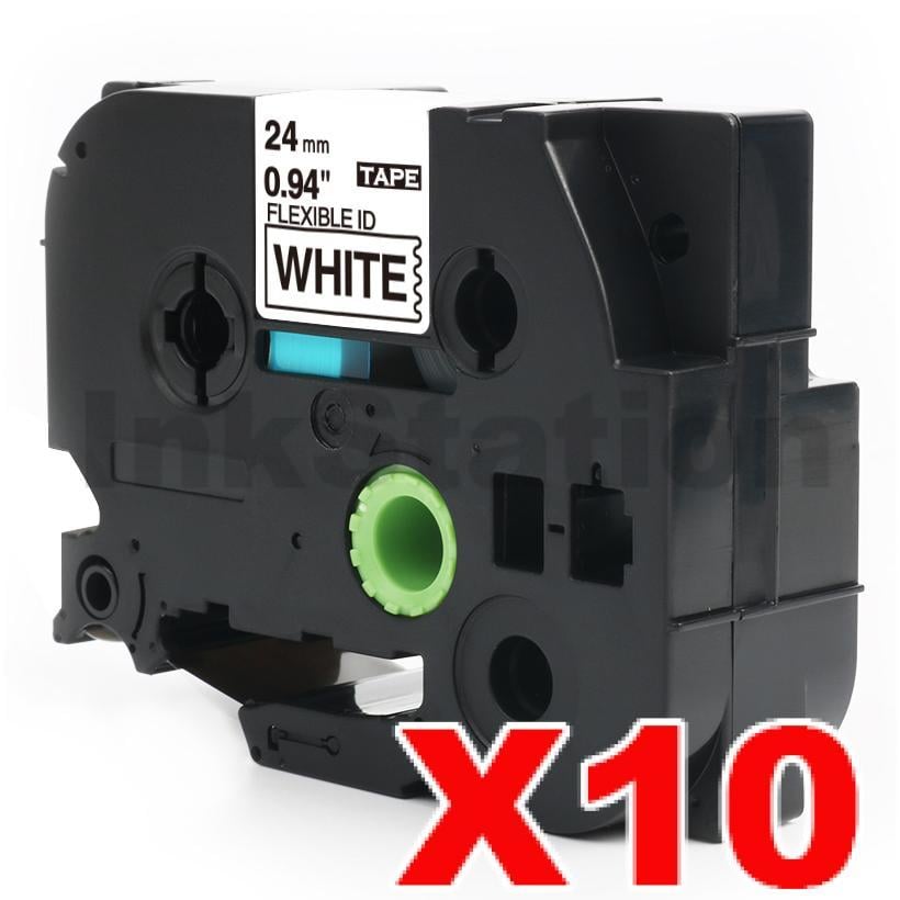 10 x Compatible Brother TZe-FX251 24mm Black Text on White Flexible ID Laminated Tape - 8 metres
