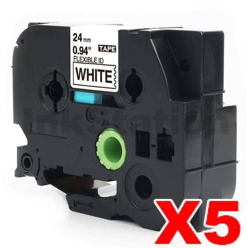 5 x Compatible Brother TZe-FX251 24mm Black Text on White Flexible ID Laminated Tape - 8 metres