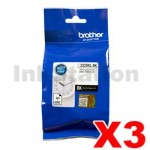 3 x Genuine Brother LC-3329XLBK High Yield Black Ink Cartridge - 3,000 pages