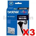 3 x Genuine Brother LC-37BK Black Ink Cartridge - 350 pages each