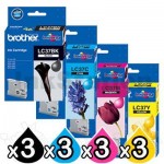 12 Pack Genuine Brother LC-37 Ink Combo [3BK+3C+3M+3Y]